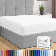 Luxury 100 Cotton King Fitted Sheet, 600 Thread Count, Deep Pocket, White