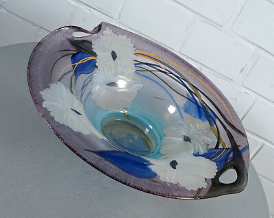 Elegant Large Eisch Glass Bowl Fruit Bowl Hand Painted Signed Vintage 1991