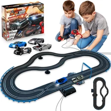 Electric Slot Car Race Track Set w/ 4 Cars 2 Remotes Lap Counter Age 8 - 12 Boys