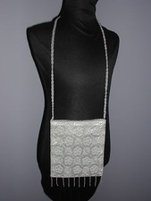 Cross Body Beaded Handbag, Cream, zipper closure, inside zippered pocket, NWOT