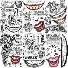 6 Sheets Joker Temporary Tattoos Hand Face Halloween Makeup Kit for Men Women