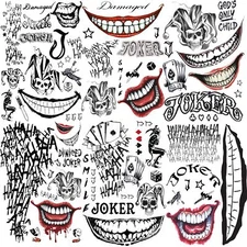 6 Sheets Joker Temporary Tattoos Hand Face Halloween Makeup Kit for Men Women