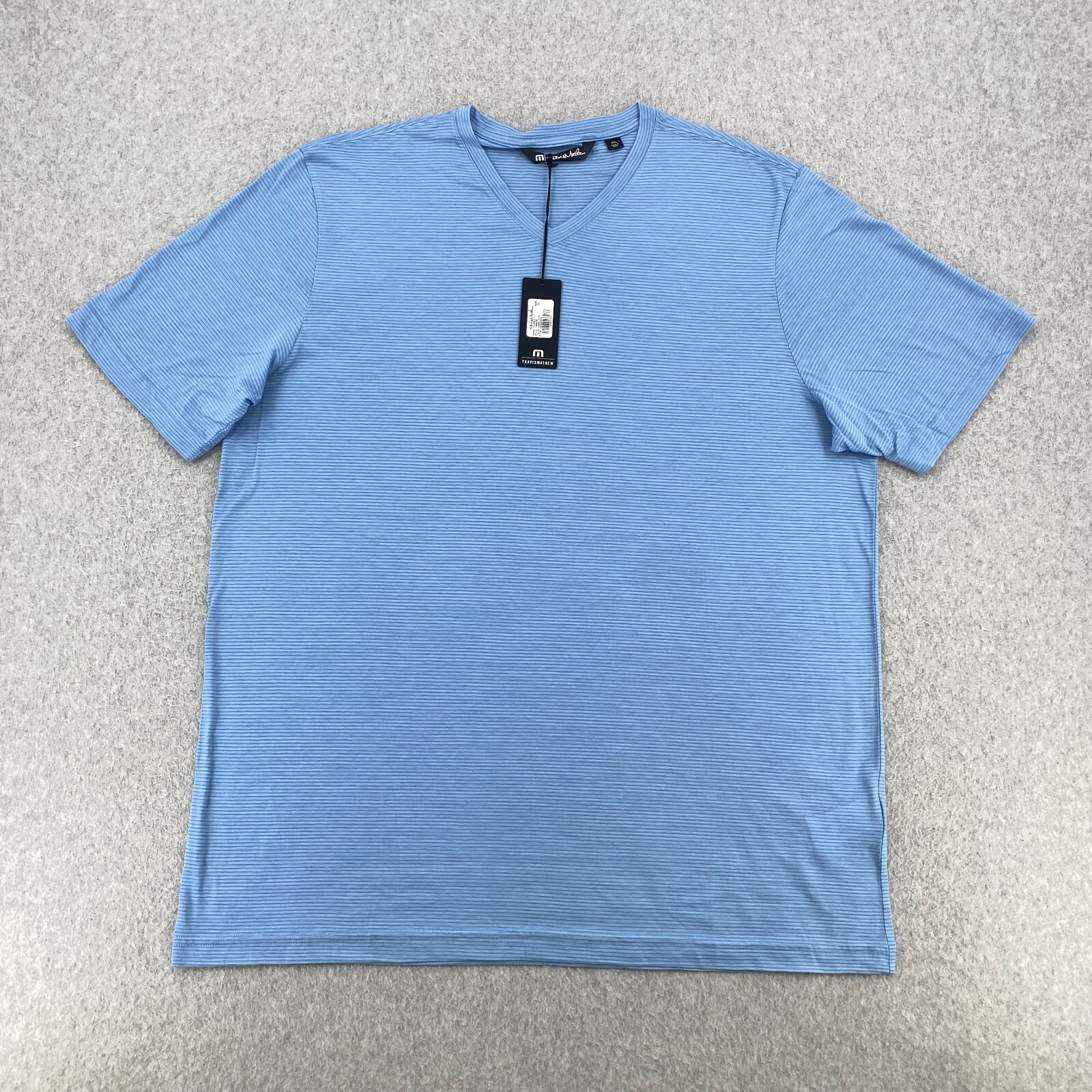 Travis Mathew Shirt Men 2XL Heather Allure Blue Trumball Striped Relaxed NWT