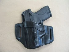  S&W Shield .45 OWB Leather 2 Slot Molded Pancake Belt Holster CCW BLK LEFT HAND