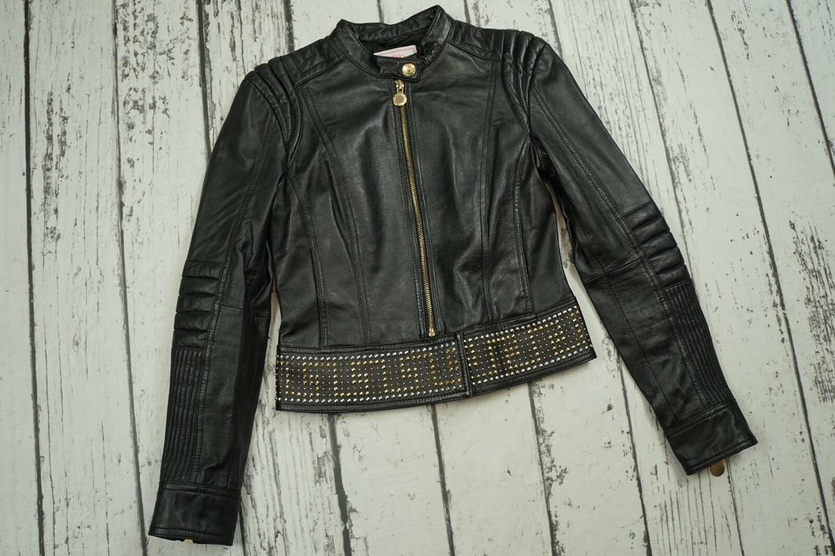 VERSACE For H&M Black Biker Gold Studded Zipper Leather