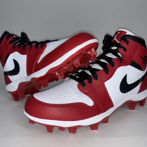 Jordan 1 Football Cleats Mid TD Chicago Size 10 Red Black White FJ6805-106 NEW - Picture 9 of 10