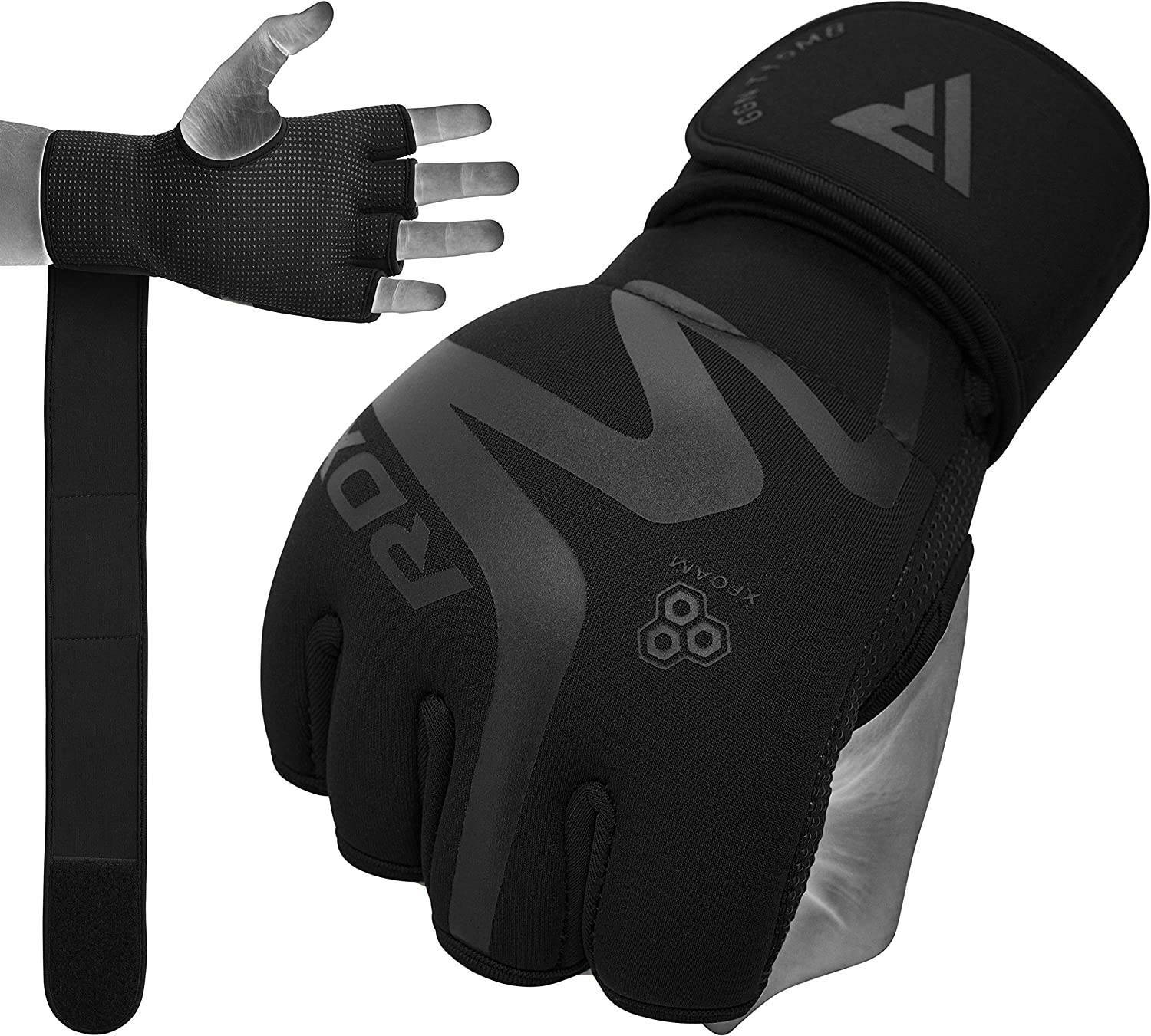 Bandages de boxe RDX et sous-gants MMA en coton noir pour protection des mains au grappling