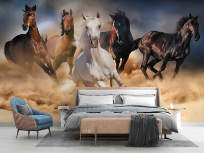 White Horse Wall Mural, Wild Horse Self Adhesive Peel & Stick - View #5