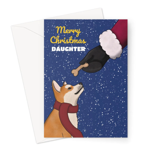 Merry Christmas Card For Daughter - Shiba Inu Dog - A5 Greeting Card - Afbeelding 1 van 3