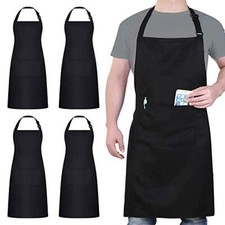 4 Packs Chef Apron, Black Waterproof Apron, Adjustable Apron with 2 Pockets