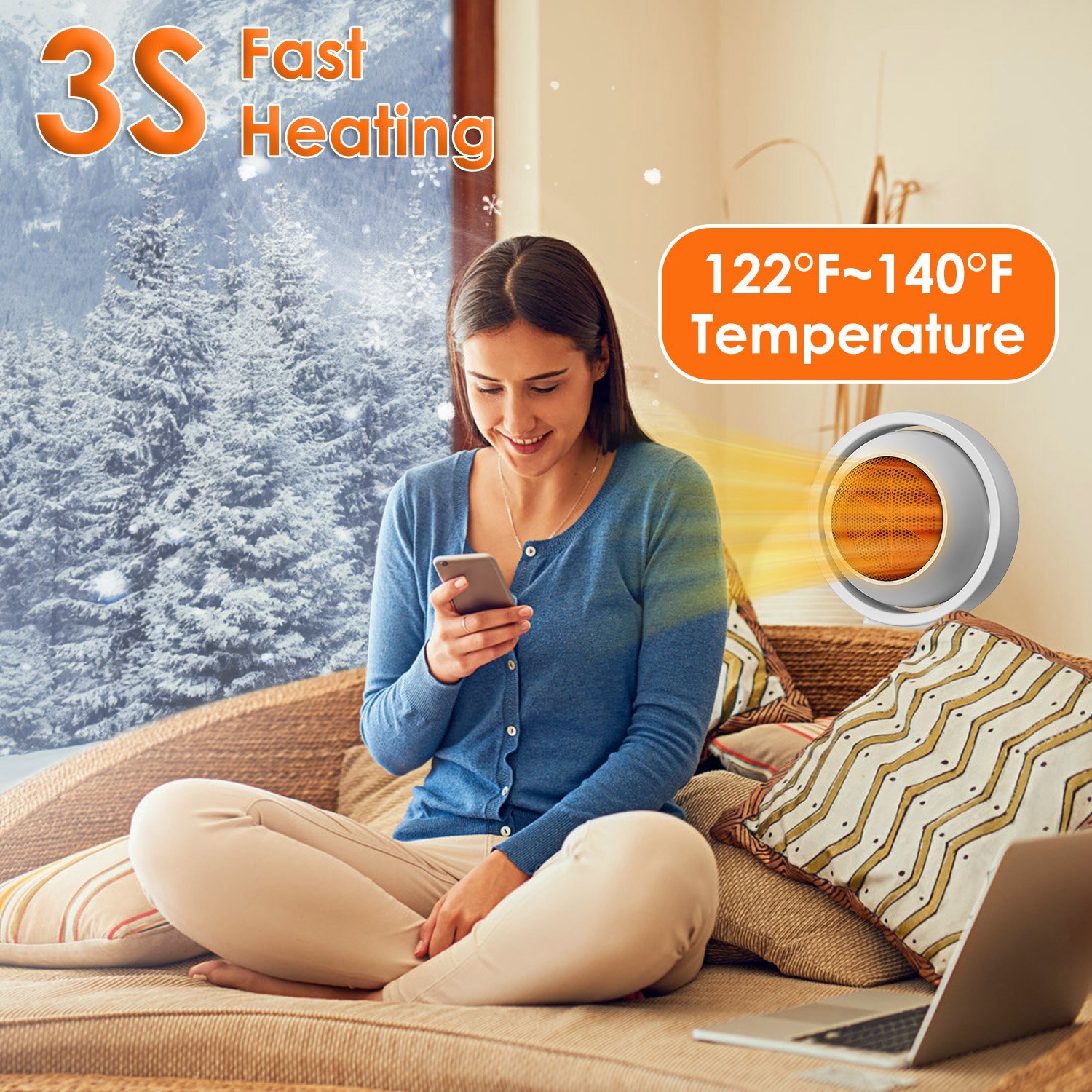 Space Heater Fast Heating 30° Tilt Head Indoor Desktop Home Office Warm Fan