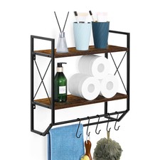 2 Tier Towel Rack Towel Holder with Wooden Shelf for Bathroom Design Storage US