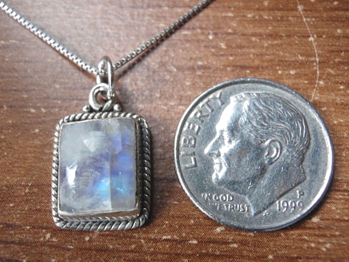 Blue Moonstone with Rope Style Accents 925 Sterling Silver Pendant