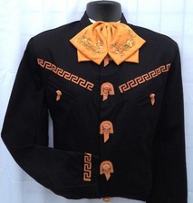Mexican Western Shirt w/ Leather Stiching. Camisa Charra con Greca de Piel