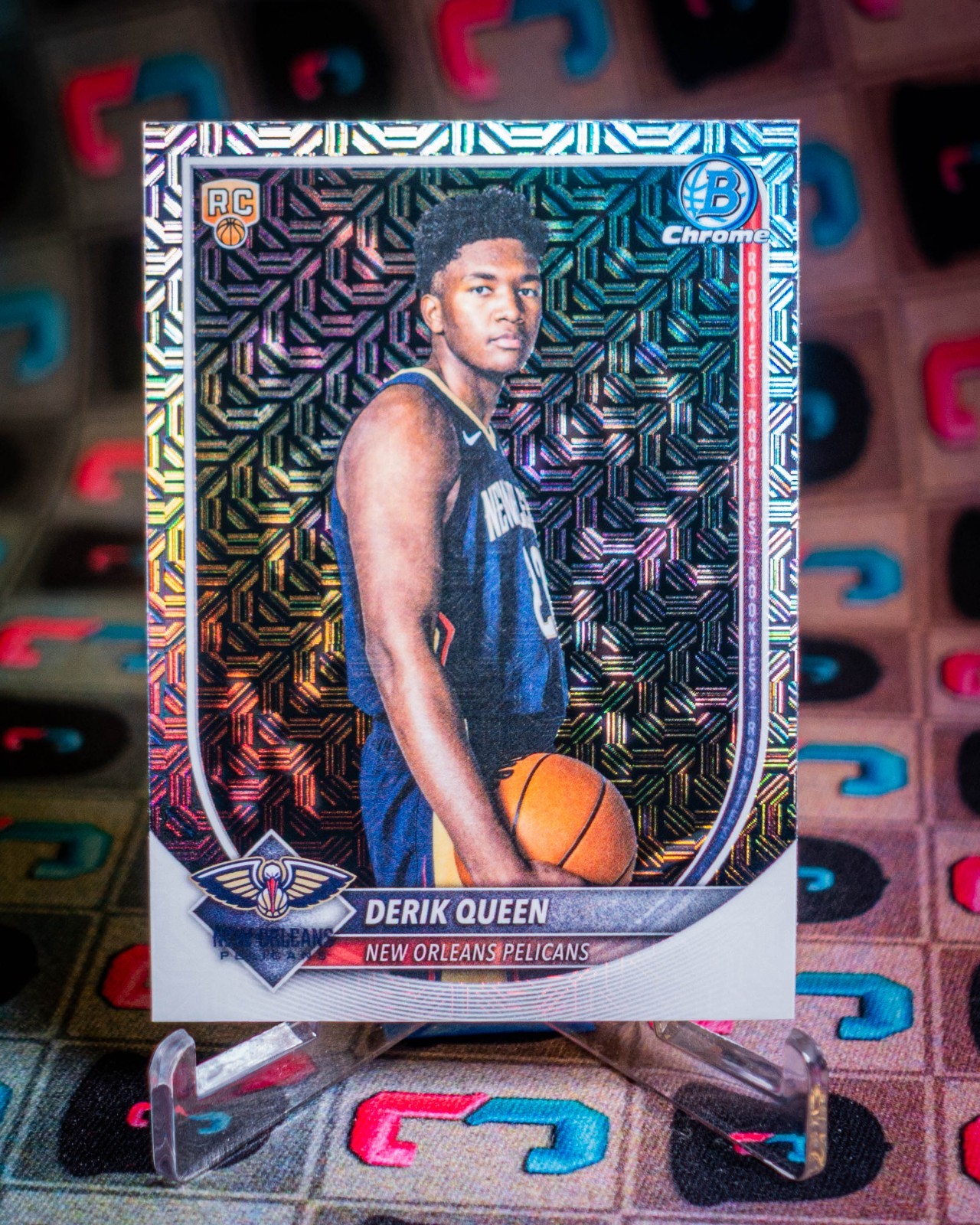 2025-26 Bowman Chrome Mega Box #BCV-13 Derik Queen Mojo Refractor Pelicans RC