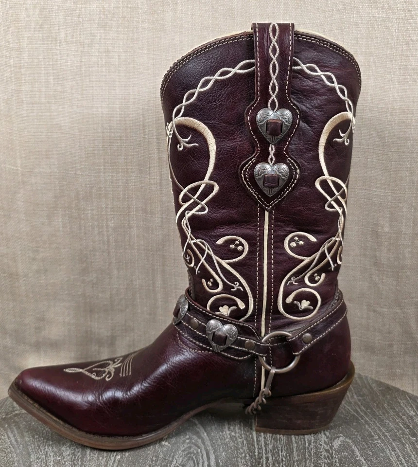 Женские ковбойские сапоги Durango в форме сердца кончо бордовые кожаные с вышивкой размер 9 М - Изображение 2 из 4