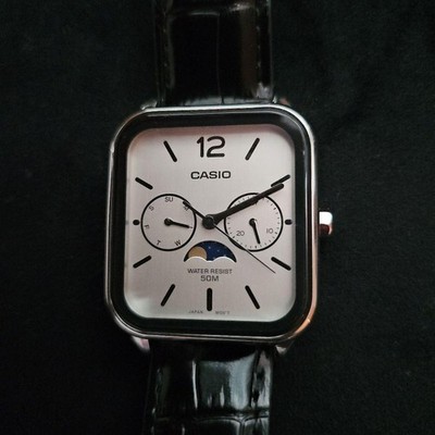 CASIO MTP-M305 Moon Phase Square Watch 50M From Japan