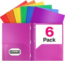 Plastic 2-Pocket Folders with 3 Prongs, Assorted, 6 Pack Tear-Resistant