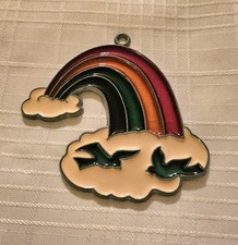Vintage Stained Glass Rainbow w/Clouds  Birds Sun Catcher Window Ornament