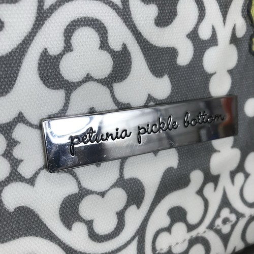 Petunia Pickle Bottom Boxy Backpack Breakfast in Berkshire Diaper Bag Gray White - Picture 4 of 18
