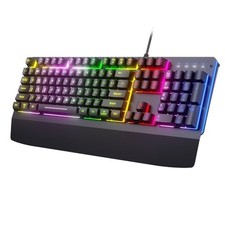 Wired Gaming Keyboard,RGB Light Up Keyboard with Wrist Rest,104Keys All Metal