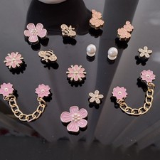 New 14 Pc Gold  Pink Floral Garden Bees Crocs Bags Jewelry Shoe Charms Chains