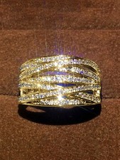 Yellow Gold Multi Band Cubic Zirconia Ring For Women Size 5 6 7 8 9 10 11 12