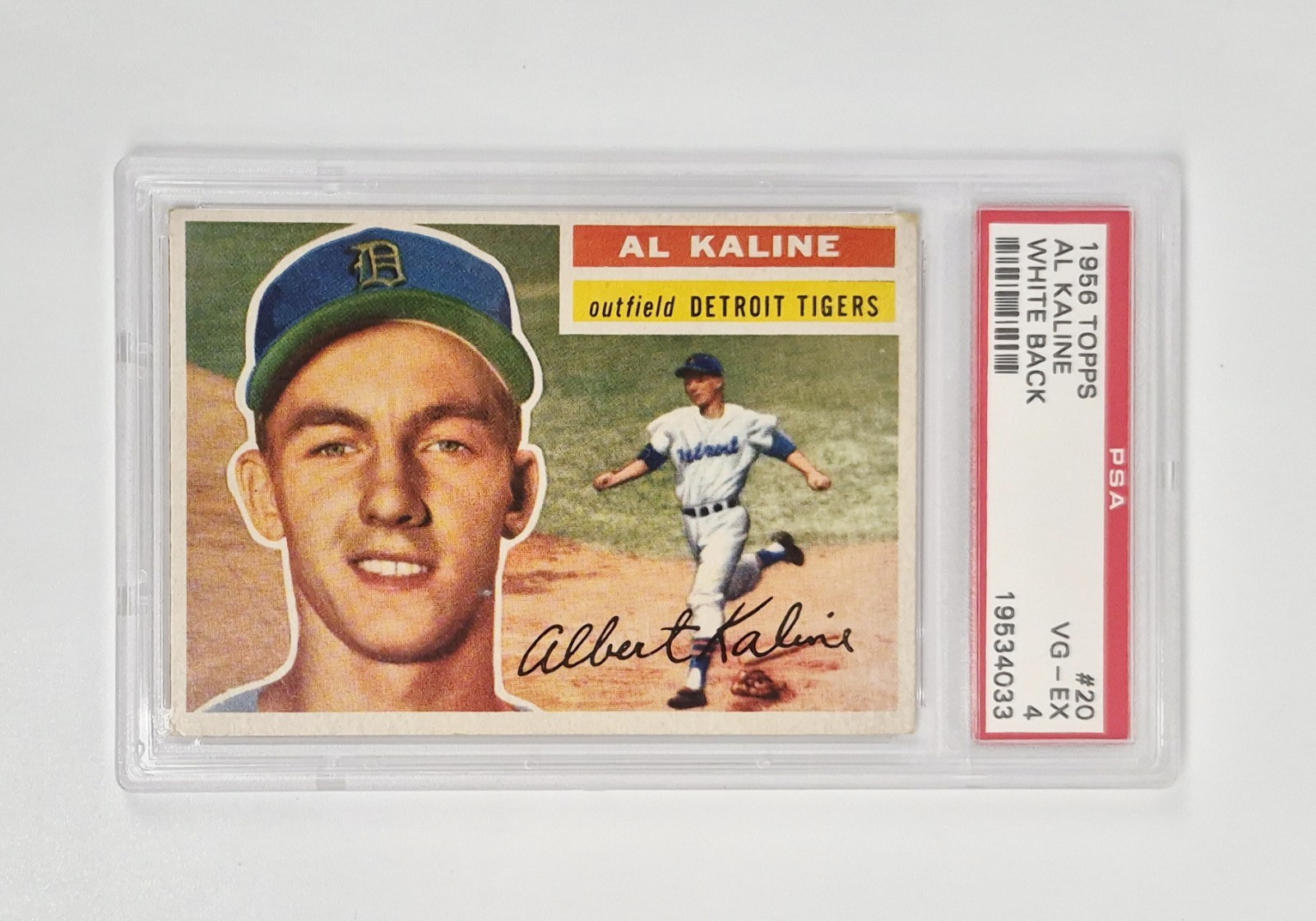 PSA GRADED 4 VG-EX WHITE BACK 1956 Topps #20 Al Kaline CENTERED DETROIT TIGERS