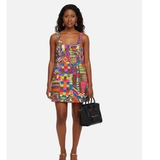 Farm Rio Womens Abstract Geometric Button Front Mini Dress Multicolor Sleeveless