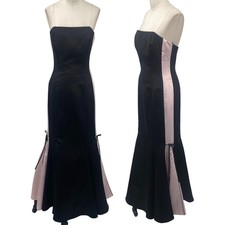 Vintage 90s Y2k Faviana Strapless Gown Satin Trumpet Whimsigoth Black Baby Pink