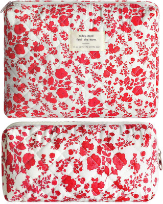 2Pcs Quilted Makeup Bag Set Flower Cute Pencil Case Large Small Travel Makeup Po