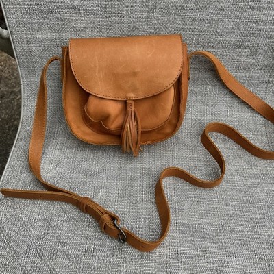 ABLE Handmade Leather Crossbody Saddle Bag Cognac Tan Tassel Adjustable Strap