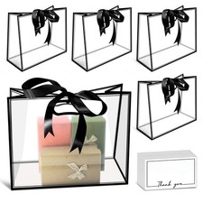 15Pack Clear Plastic Gift Bags with Handle,Reusable PP Gift Wrap Tote Bags wi...