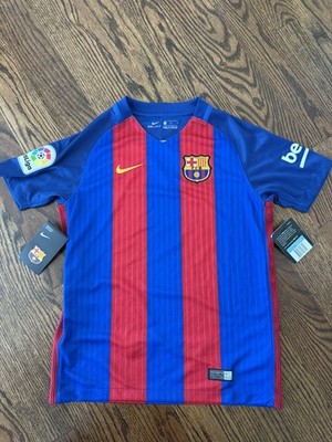 NWT FCB Nike Authentic Barcelona Jersey Youth Medium Striped Futbol 2016 La Liga
