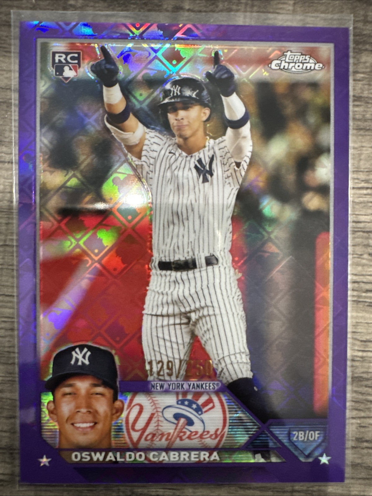 2023 Topps Chrome Logofractor Oswaldo Cabrera RC Yankees #69 Purple 129/250