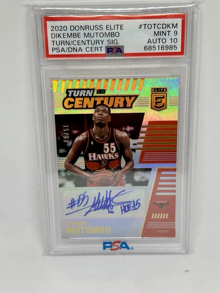 2020 NBA Donruss Elite Dikembe Mutombo Turn Of Century SP /50 AUTO PSA 9 Auto 10 - Image 3 of 4