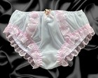 White Frilly Lace Sissy Sheer Soft Nylon Satin Bow Panties Knickers Size 10-20