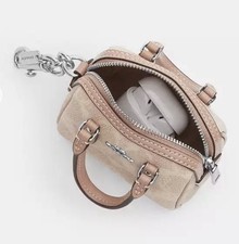 NWT authentic COACH BAG CHARM Mini Rowan In Signature Canvas Silver/Sand/Taupe