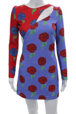 Versace Jeans Couture Womens Mini Bodycon Dress Red Floral Long Sleeve Size 38