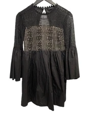 Endless Rose Mini Dress Size Small Lace Bell Sleeve Open Back Black Elegant Chic