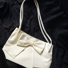 Ivory Satin Evening Bag with Bow Detail, Bridal Wedding Purse, Magnetic Closure
