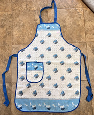 Vintage Blue Floral Print Cotton Full Apron Farm Country - Clean