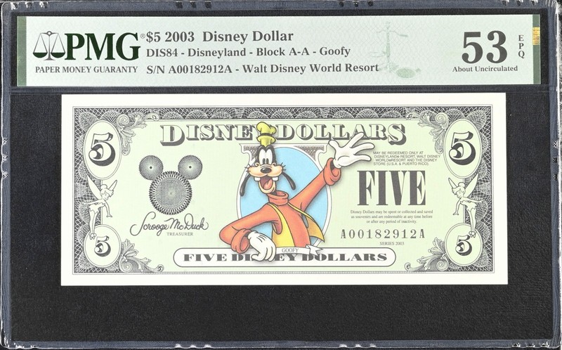 2003 A $5 Disney Dollar Goofy PMG 53EPQ DIS84 A00182912A Disneyland POPULAR