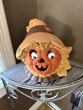 Vintage Ceramic Mold Light Up Halloween Jack O Lantern Pumpkin Scarecrow