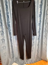 Ribbed Knit Long Sleeve Scoop Neck Unitard Jumpsuit with Thumbholes