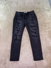 KanCan Alyssa Distressed Skinny Ankle Jean Womens JR Size 13/30 Black Denim E302