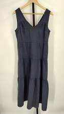 Quince 100% Organic Cotton Gauze Tiered Maxi Dress Indigo Blue Basic Sleeved S