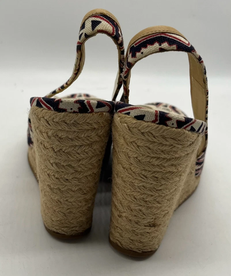 Miu Miu Logotipo Multicolorido Impresso Lona Slingback Wedge Espadrille tamanho 38.5 - Imagem 4 de 4