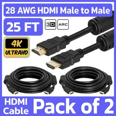 2 Pack 25 FT HDMI Cord w/ Ferrite Cores HDMI M to M Cord TV Monitor PC Nintendo