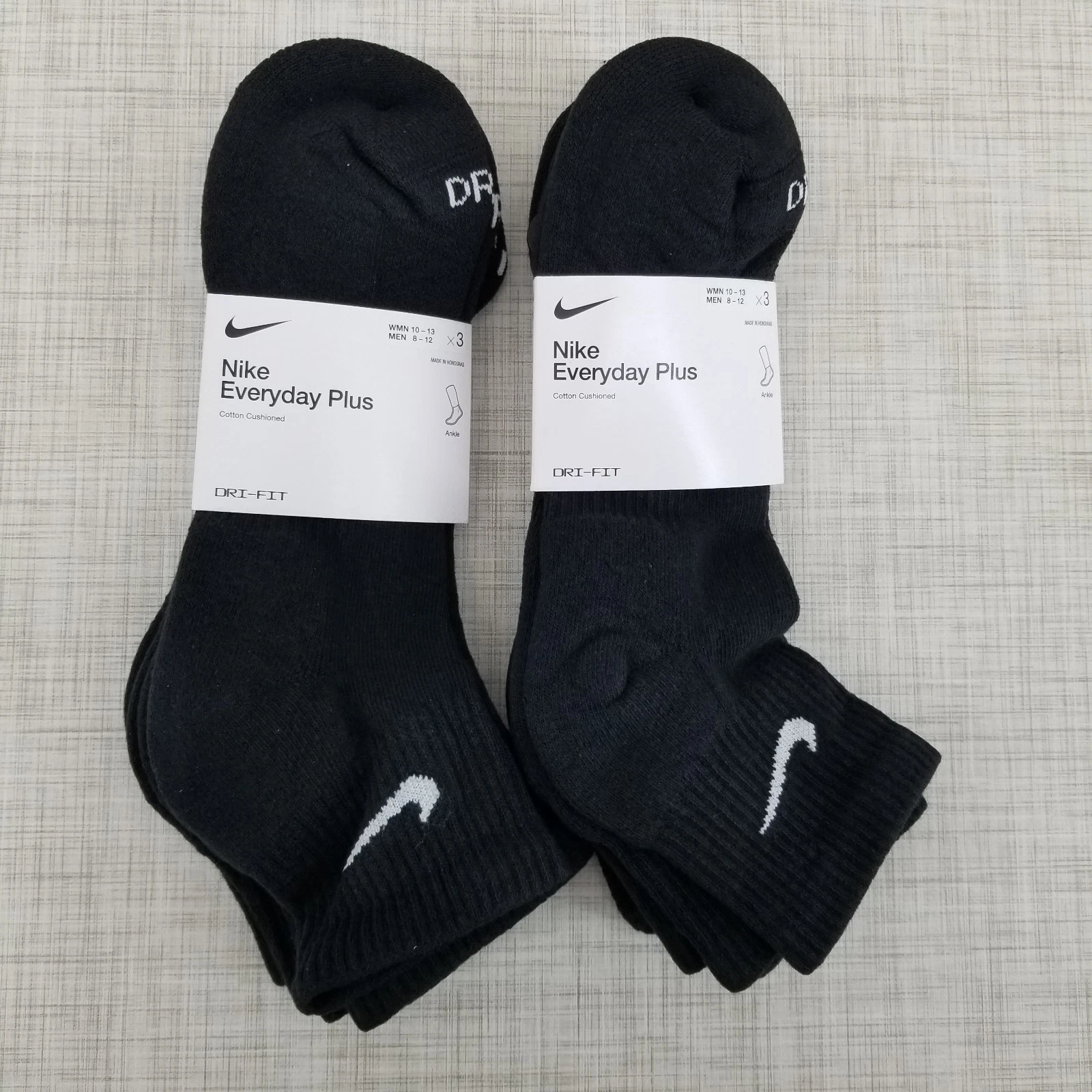 2 Pack Nike Everyday Plus Cushion Ankle Socks 3-Pair Pack Black Large M8-12